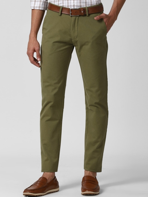 

Peter England Casuals Men Olive Green Slim Fit Pure Cotton Trousers