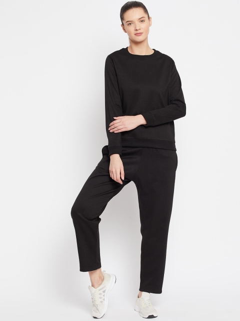 

FRENCH FLEXIOUS Black Round Neck Fleece Track Suit