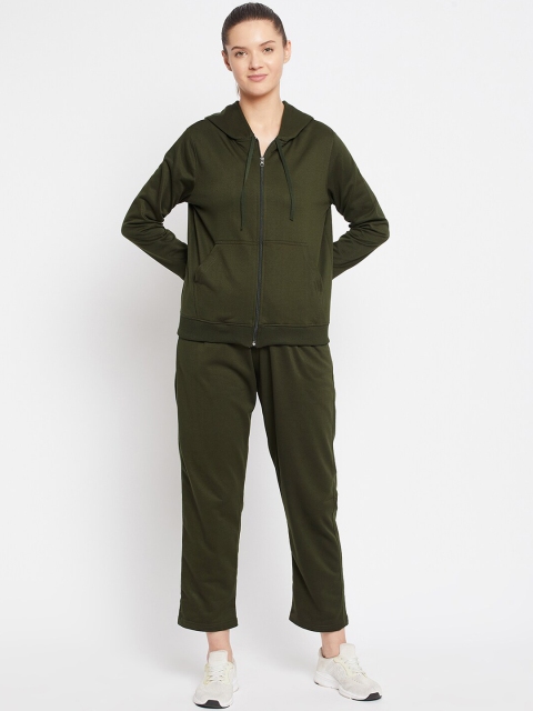

FRENCH FLEXIOUS Women Olive Green Solid Track Suit