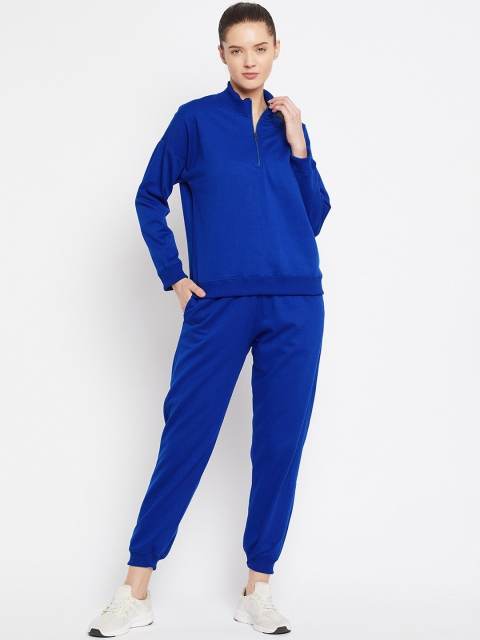 

FRENCH FLEXIOUS Women Blue Drop-Shoulder Sleeves Tracksuit