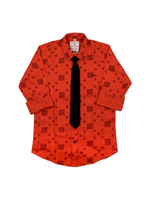 

LITTLE DINO Boys Orange Slim Fit Opaque Printed Casual Shirt