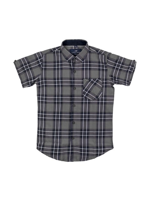 

LITTLE DINO Boys Grey Modern Slim Fit Tartan Checks Opaque Checked Casual Shirt