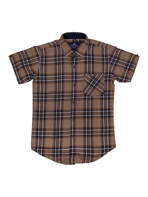 

LITTLE DINO Boys Brown Modern Slim Fit Tartan Checks Opaque Checked Casual Shirt