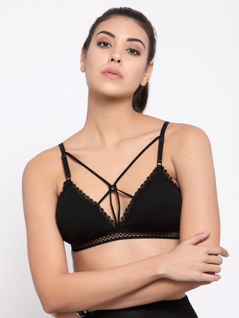 

Laceandme Black Front Styled Lightly Padded Bralette Bra
