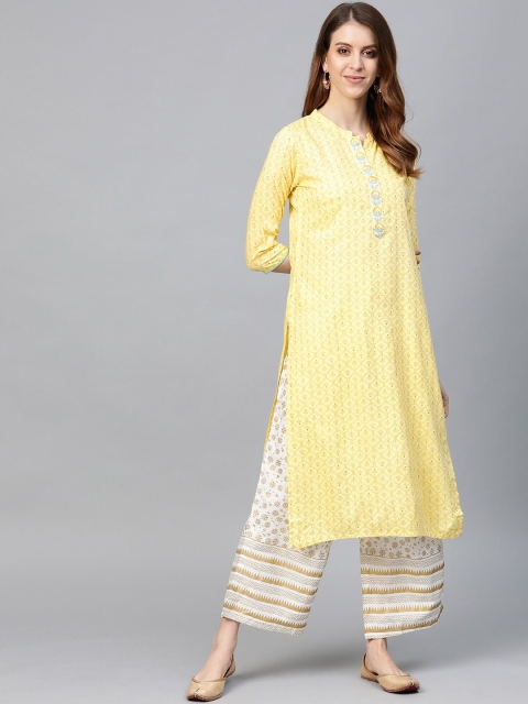 

Anubhutee Women Yellow Ethnic Motifs Printed Regular Kurta with Palazzos