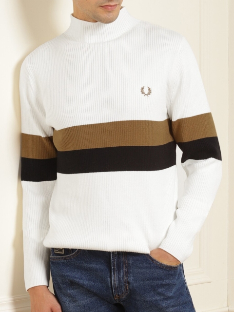 

Fred Perry Men White & Brown Striped Cotton Pullover