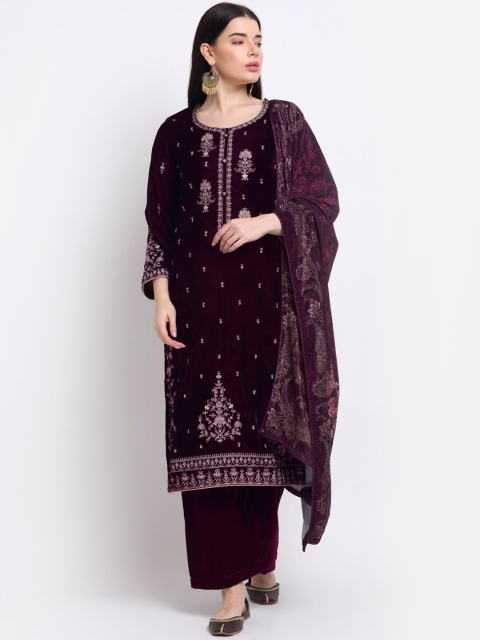 

Stylee LIFESTYLE Maroon Embroidered Velvet Unstitched Dress Material