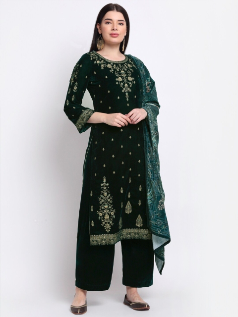 

Stylee LIFESTYLE Teal & Gold-Toned Embroidered Velvet Unstitched Dress Material