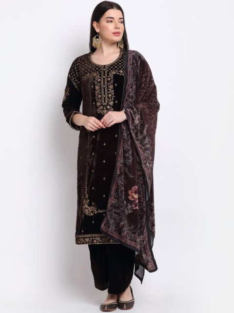 

Stylee LIFESTYLE Brown & Black Embroidered Velvet Unstitched Dress Material