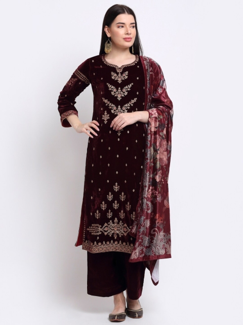 

Stylee LIFESTYLE Burgundy & Grey Embroidered Velvet Unstitched Dress Material