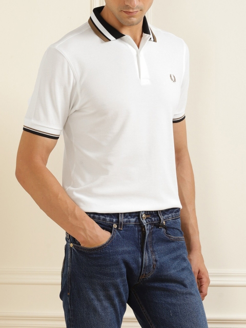 

Fred Perry Men White Polo Collar Applique T-shirt
