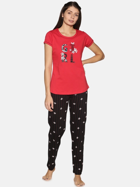 

Charak Women Red & Black Printed Pure Cotton Night suit