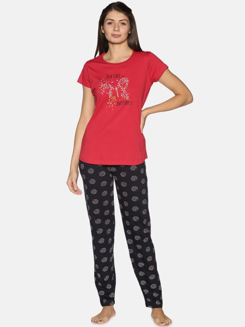 

Charak Women Red & Black Printed Pure Cotton Night Suit