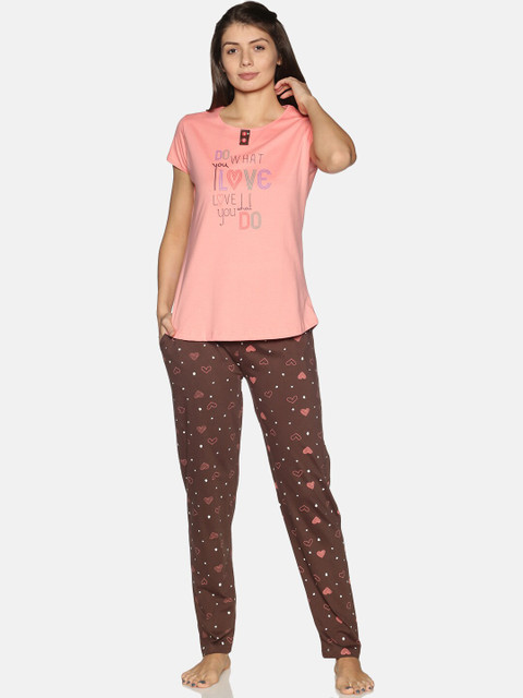 

Charak Women Pink & Brown Printed Cotton Night suit