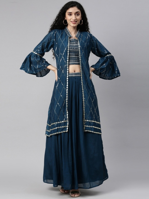 

Neerus Women Blue Embellished Top with Palazzos