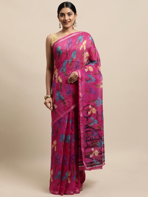 

KALINI Pink Floral Zari Jute Cotton Uppada Saree