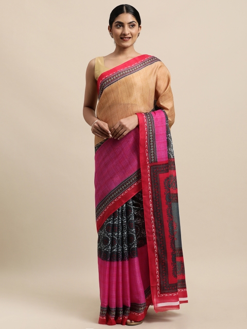 

KALINI Beige & Pink Ethnic Motifs Mangalagiri Saree