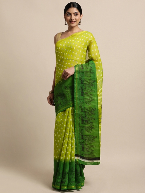 

KALINI Green Floral Jute Cotton Arani Saree