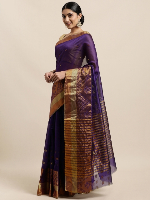 

KALINI Purple & Gold-Toned Woven Design Zari Banarasi Saree