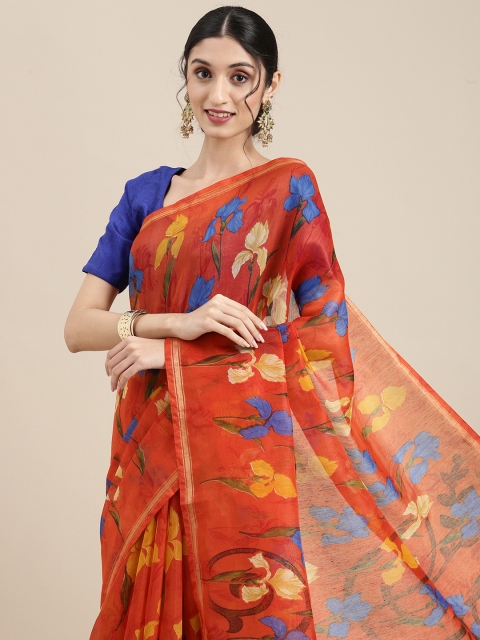 

KALINI Red Floral Zari Jute Cotton Uppada Saree