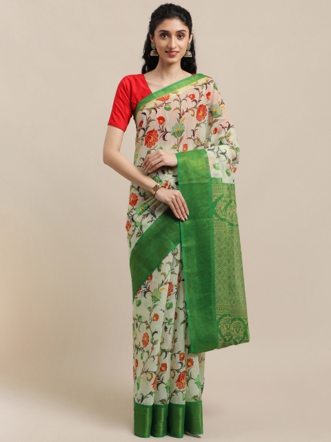 

KALINI Off White Floral Jute Cotton Uppada Saree
