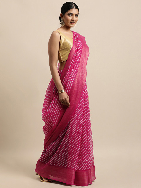 

KALINI Pink Leheriya Jute Cotton Leheriya Saree