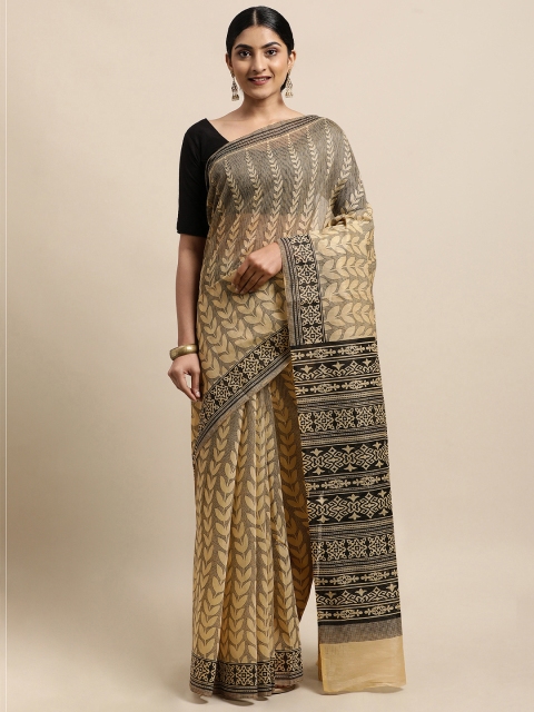 

KALINI Beige & Black Floral Chanderi Saree