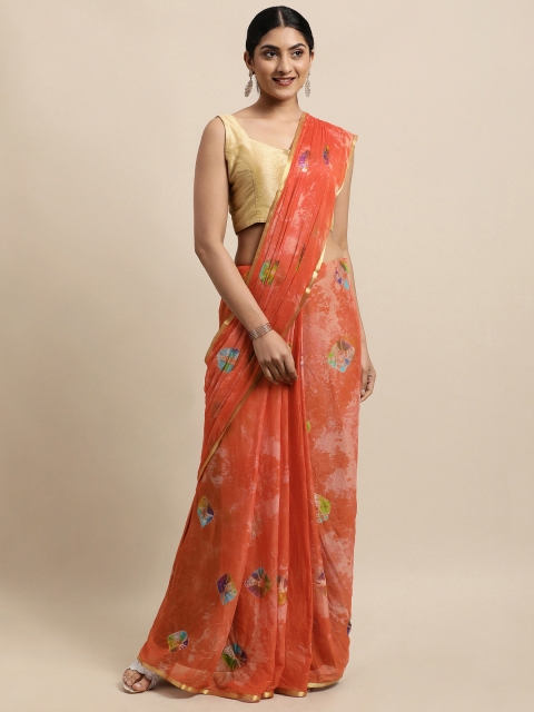 

KALINI Orange Bandhani Zari Bandhani Saree