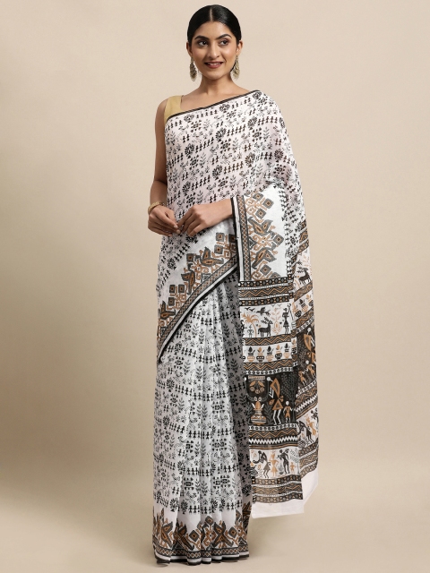 

KALINI White & Black Ethnic Motifs Chanderi Saree