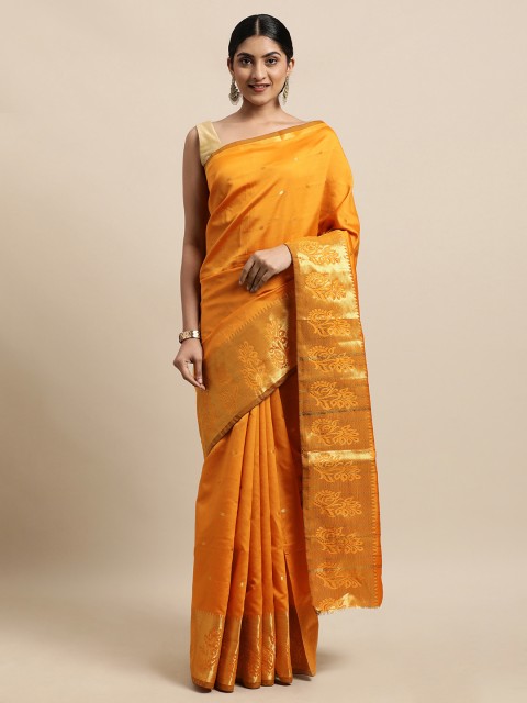 

KALINI Yellow & Gold-Toned Woven Design Zari Banarasi Saree