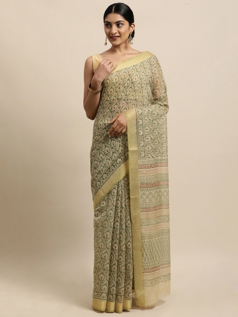 

KALINI Green Floral Print Gadwal Saree