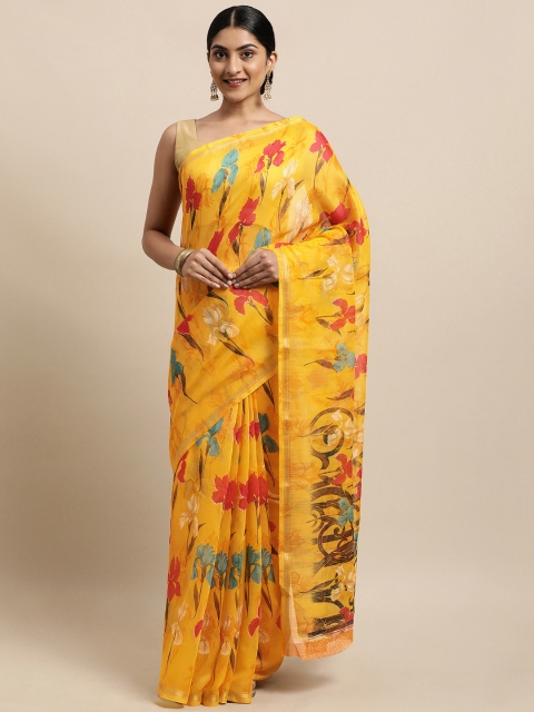 

KALINI Yellow Floral Jute Cotton Uppada Saree