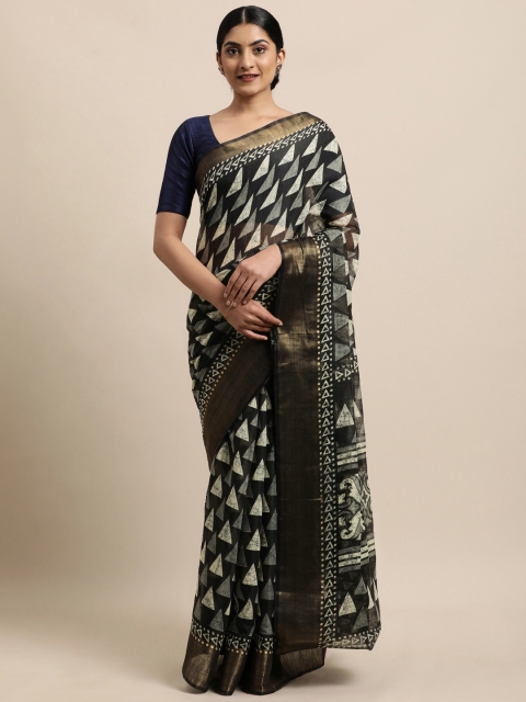 

KALINI Navy Blue & White Zari Jute Cotton Uppada Saree