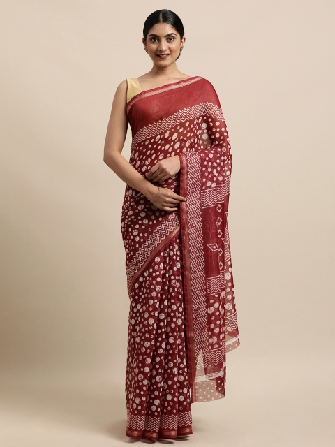 

KALINI Maroon & Off White Jute Cotton Uppada Saree