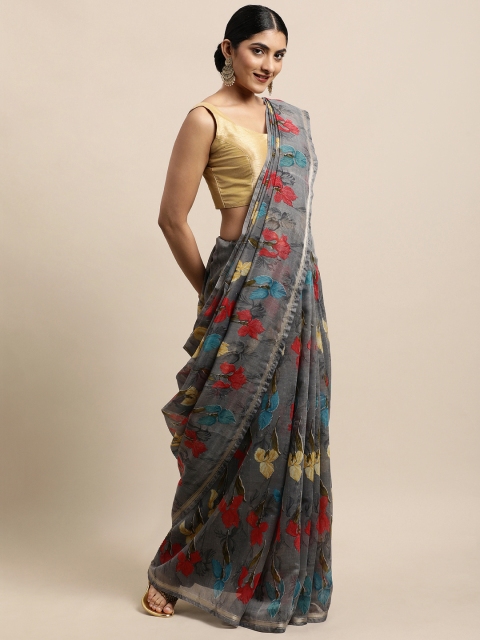 

KALINI Grey Floral Jute Cotton Uppada Saree