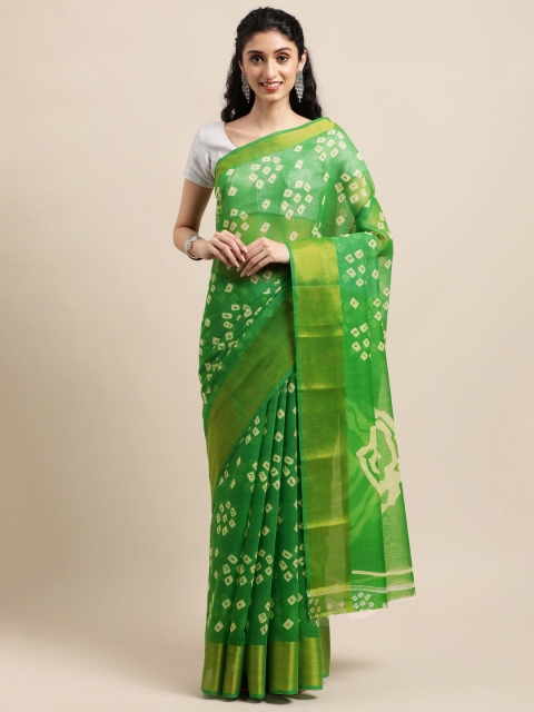

KALINI Green Bandhani Zari Jute Cotton Bandhani Saree