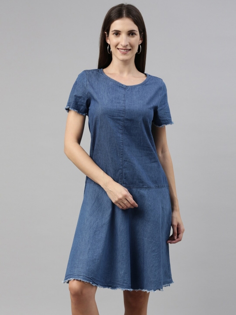 

Enviously Young Blue Denim A-Line Dress