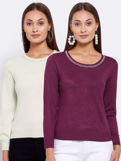 

KLOTTHE Women Pack of 2 Woolen Pullovers, Off white