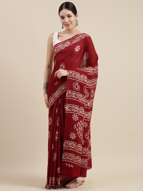 

Pavechas Maroon Zardozi Pure Cotton Maheshwari Saree