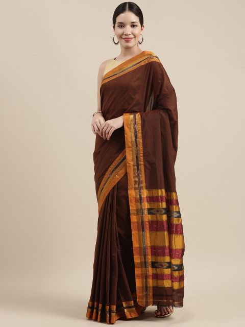 

Pavechas Brown & Yellow Zari Venkatgiri Saree