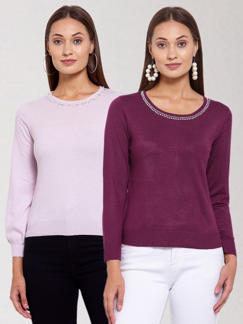 

KLOTTHE Women Purple & Burgundy Pack Of 2 Pullover