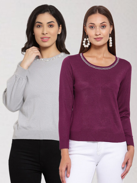 

KLOTTHE Women Pack of 2 Woolen Pullover, Grey