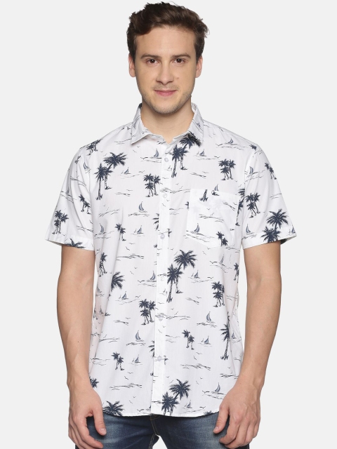 

Tusok Men White & Blue Opaque Nautical Printed Pure Cotton Casual Shirt