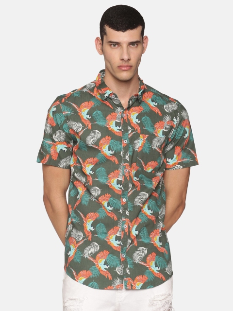 

Tusok Men Olive Green Opaque Printed Pure Cotton Casual Shirt