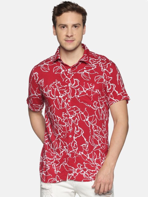 

Tusok Men Red Opaque Printed Casual Shirt