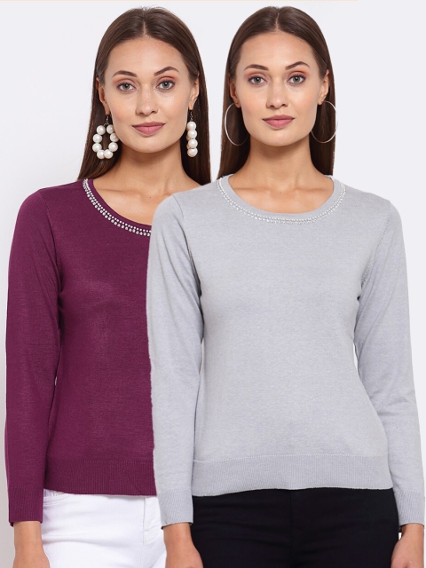 

KLOTTHE Women Pack of 2 Purple & Grey Woolen Pullover Sweaters
