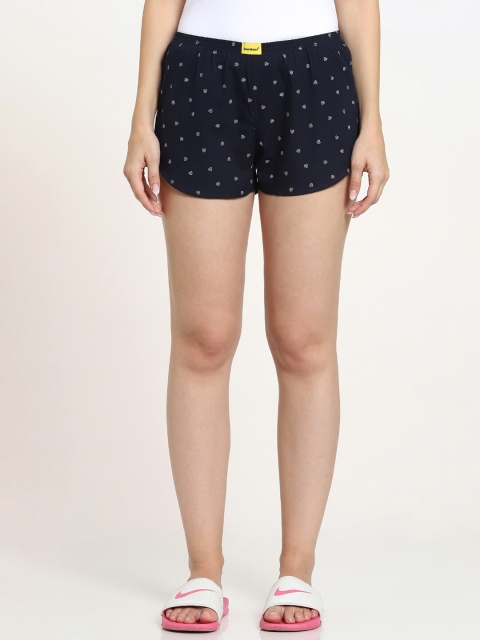 

Bewakoof Women Blue & White Printed Cotton Lounge Shorts
