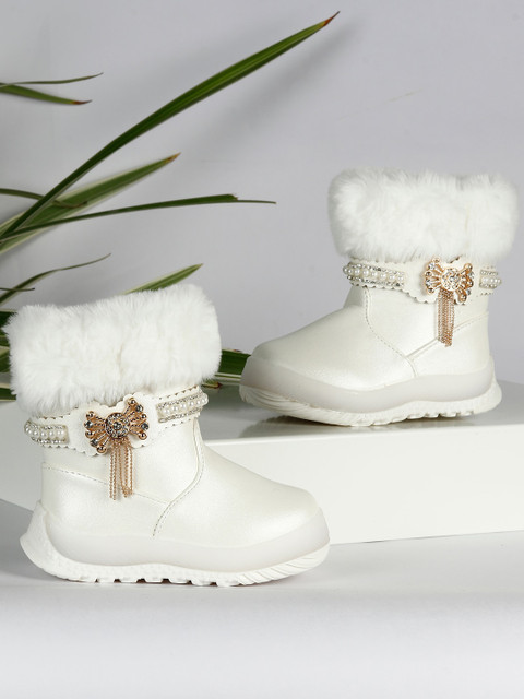 

PASSION PETALS Girls White PU Flat Boots