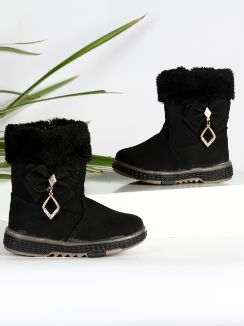

PASSION PETALS Girls Black PU Flat Boots