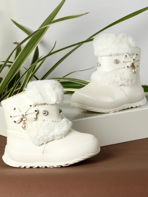

PASSION PETALS Girls White Textured PU Flat Boots